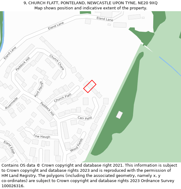 9, CHURCH FLATT, PONTELAND, NEWCASTLE UPON TYNE, NE20 9XQ: Location map and indicative extent of plot