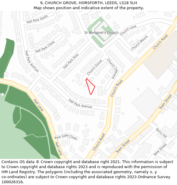 9, CHURCH GROVE, HORSFORTH, LEEDS, LS18 5LH: Location map and indicative extent of plot