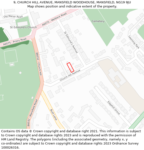 9, CHURCH HILL AVENUE, MANSFIELD WOODHOUSE, MANSFIELD, NG19 9JU: Location map and indicative extent of plot