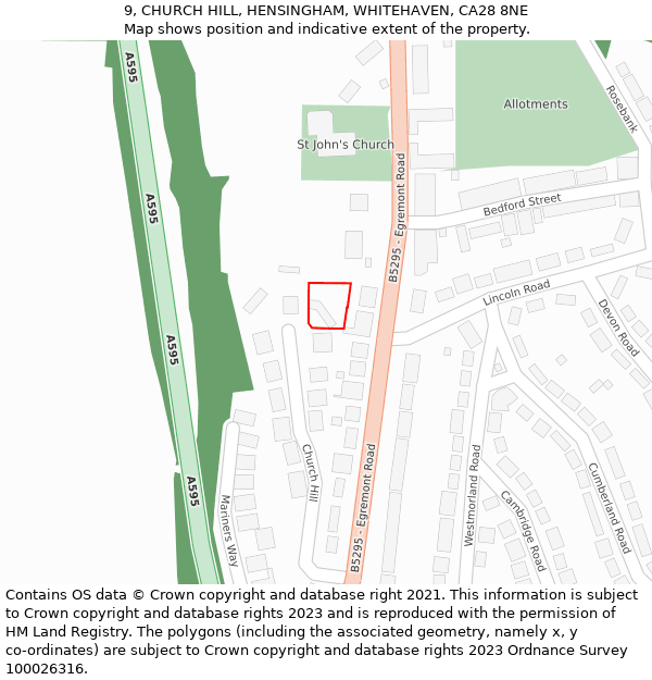 9, CHURCH HILL, HENSINGHAM, WHITEHAVEN, CA28 8NE: Location map and indicative extent of plot