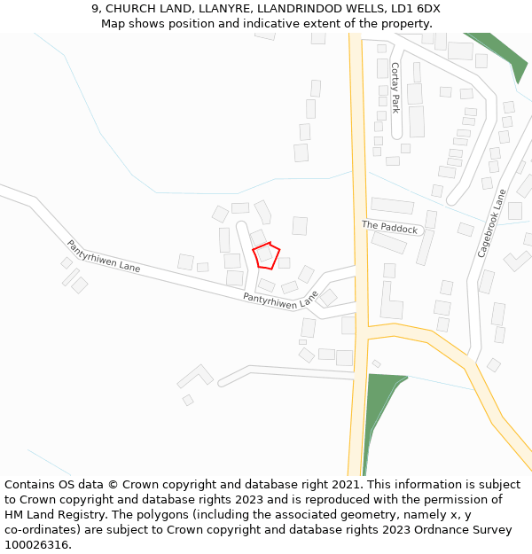 9, CHURCH LAND, LLANYRE, LLANDRINDOD WELLS, LD1 6DX: Location map and indicative extent of plot