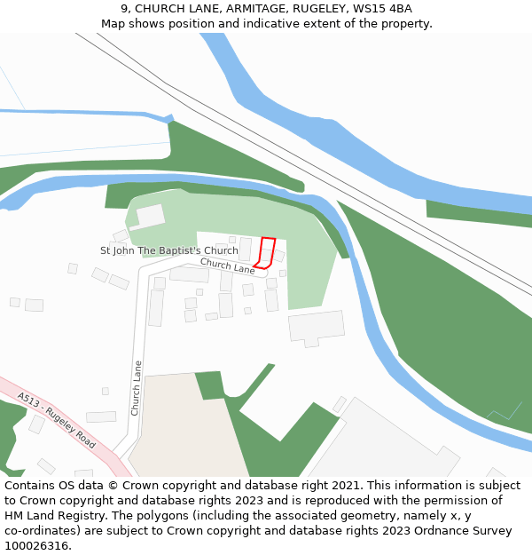 9, CHURCH LANE, ARMITAGE, RUGELEY, WS15 4BA: Location map and indicative extent of plot