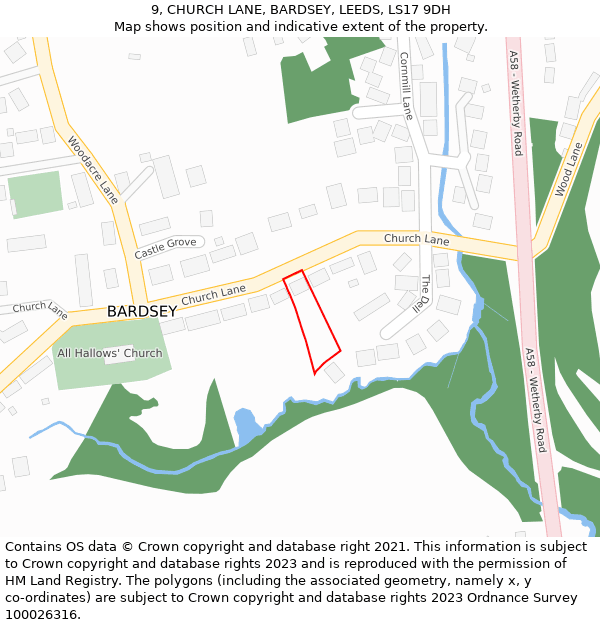 9, CHURCH LANE, BARDSEY, LEEDS, LS17 9DH: Location map and indicative extent of plot