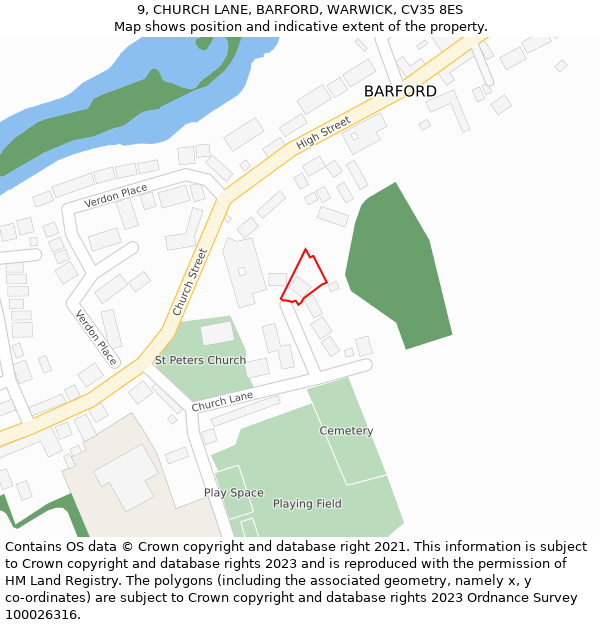 9, CHURCH LANE, BARFORD, WARWICK, CV35 8ES: Location map and indicative extent of plot