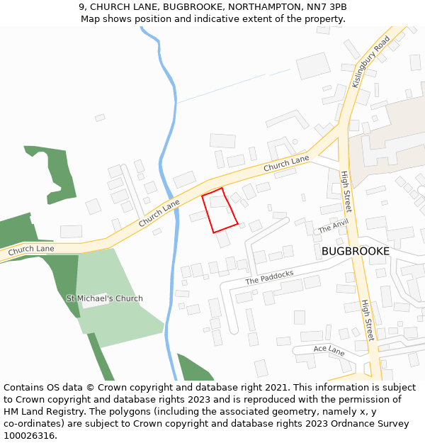 9, CHURCH LANE, BUGBROOKE, NORTHAMPTON, NN7 3PB: Location map and indicative extent of plot