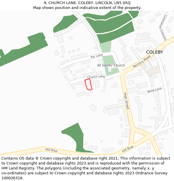 9, CHURCH LANE, COLEBY, LINCOLN, LN5 0AQ: Location map and indicative extent of plot