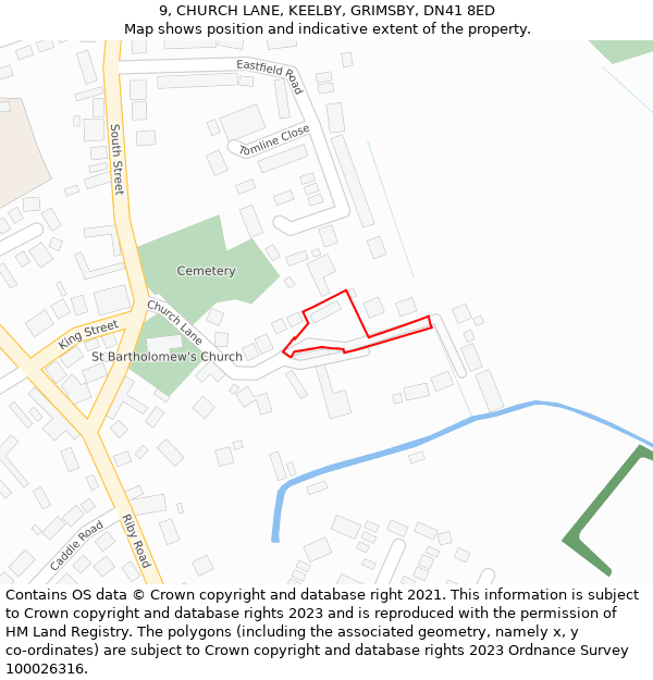 9, CHURCH LANE, KEELBY, GRIMSBY, DN41 8ED: Location map and indicative extent of plot