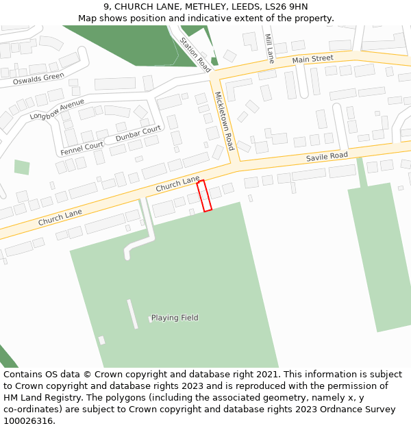 9, CHURCH LANE, METHLEY, LEEDS, LS26 9HN: Location map and indicative extent of plot