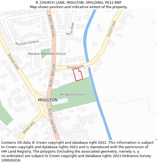 9, CHURCH LANE, MOULTON, SPALDING, PE12 6NP: Location map and indicative extent of plot