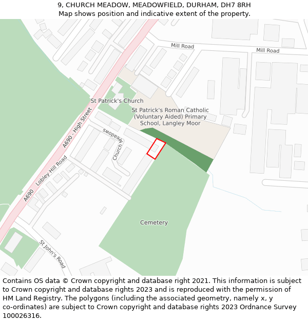9, CHURCH MEADOW, MEADOWFIELD, DURHAM, DH7 8RH: Location map and indicative extent of plot