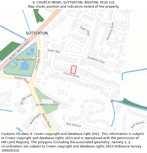 9, CHURCH MEWS, SUTTERTON, BOSTON, PE20 2LE: Location map and indicative extent of plot