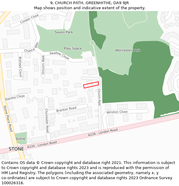 9, CHURCH PATH, GREENHITHE, DA9 9JR: Location map and indicative extent of plot