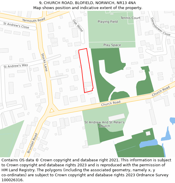 9, CHURCH ROAD, BLOFIELD, NORWICH, NR13 4NA: Location map and indicative extent of plot