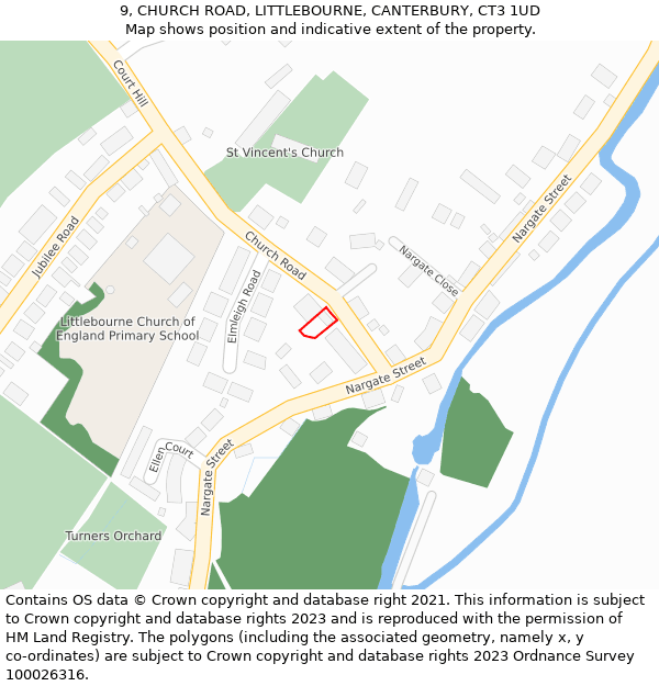 9, CHURCH ROAD, LITTLEBOURNE, CANTERBURY, CT3 1UD: Location map and indicative extent of plot