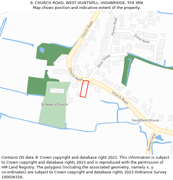 9, CHURCH ROAD, WEST HUNTSPILL, HIGHBRIDGE, TA9 3RN: Location map and indicative extent of plot