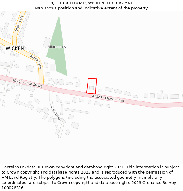 9, CHURCH ROAD, WICKEN, ELY, CB7 5XT: Location map and indicative extent of plot