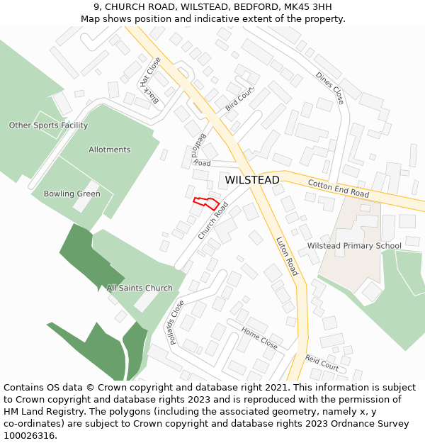 9, CHURCH ROAD, WILSTEAD, BEDFORD, MK45 3HH: Location map and indicative extent of plot