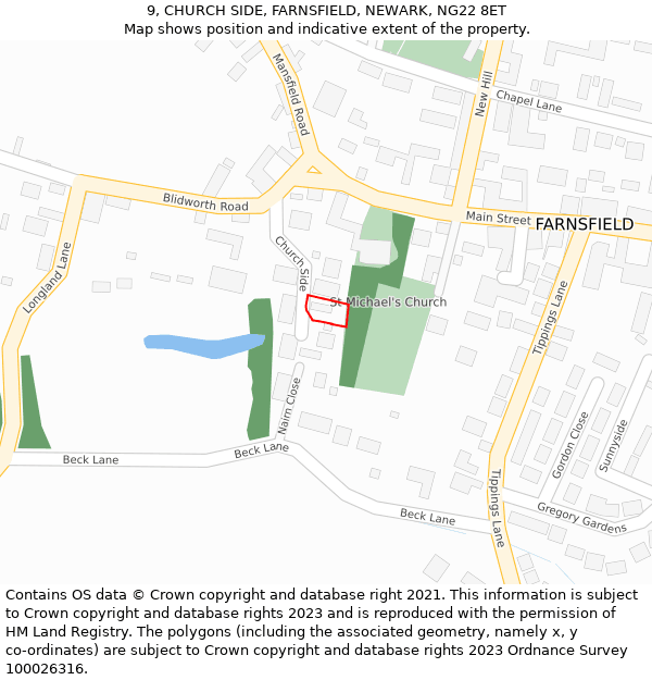 9, CHURCH SIDE, FARNSFIELD, NEWARK, NG22 8ET: Location map and indicative extent of plot