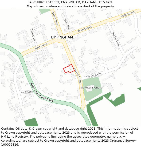 9, CHURCH STREET, EMPINGHAM, OAKHAM, LE15 8PN: Location map and indicative extent of plot