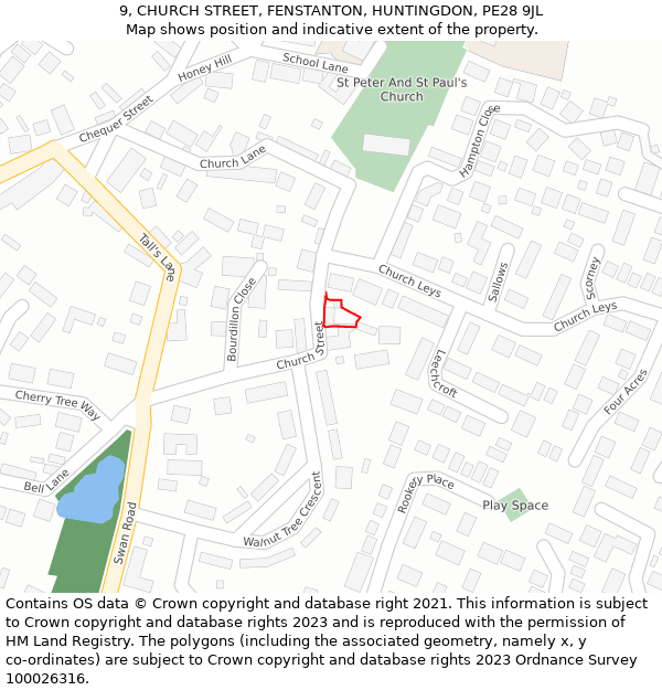 9, CHURCH STREET, FENSTANTON, HUNTINGDON, PE28 9JL: Location map and indicative extent of plot