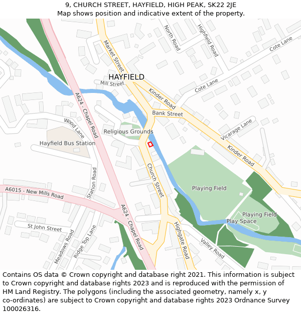 9, CHURCH STREET, HAYFIELD, HIGH PEAK, SK22 2JE: Location map and indicative extent of plot