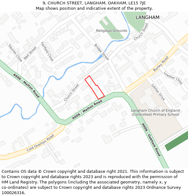 9, CHURCH STREET, LANGHAM, OAKHAM, LE15 7JE: Location map and indicative extent of plot