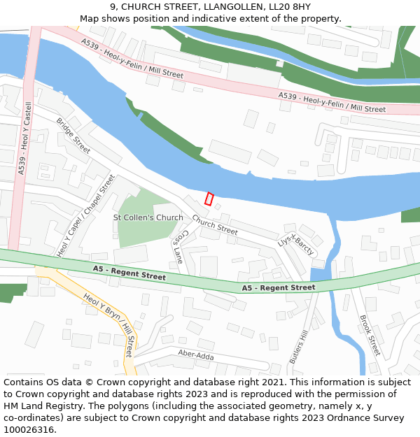 9, CHURCH STREET, LLANGOLLEN, LL20 8HY: Location map and indicative extent of plot