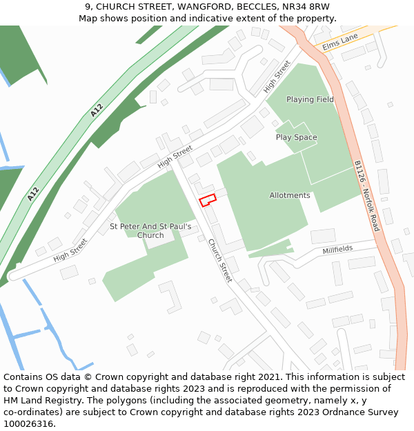 9, CHURCH STREET, WANGFORD, BECCLES, NR34 8RW: Location map and indicative extent of plot