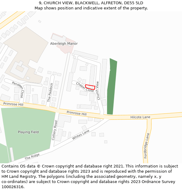 9, CHURCH VIEW, BLACKWELL, ALFRETON, DE55 5LD: Location map and indicative extent of plot