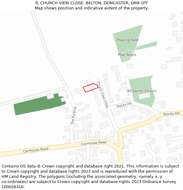 9, CHURCH VIEW CLOSE, BELTON, DONCASTER, DN9 1PT: Location map and indicative extent of plot