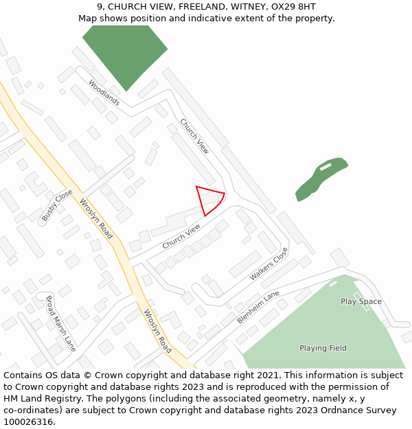 9, CHURCH VIEW, FREELAND, WITNEY, OX29 8HT: Location map and indicative extent of plot