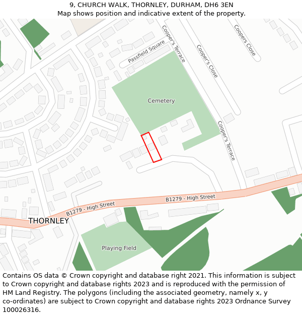 9, CHURCH WALK, THORNLEY, DURHAM, DH6 3EN: Location map and indicative extent of plot