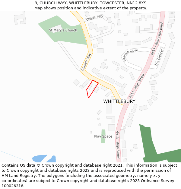 9, CHURCH WAY, WHITTLEBURY, TOWCESTER, NN12 8XS: Location map and indicative extent of plot