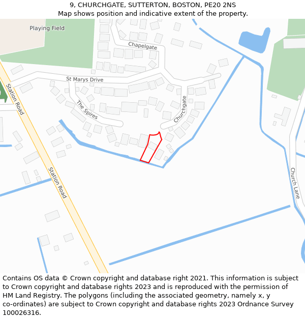 9, CHURCHGATE, SUTTERTON, BOSTON, PE20 2NS: Location map and indicative extent of plot