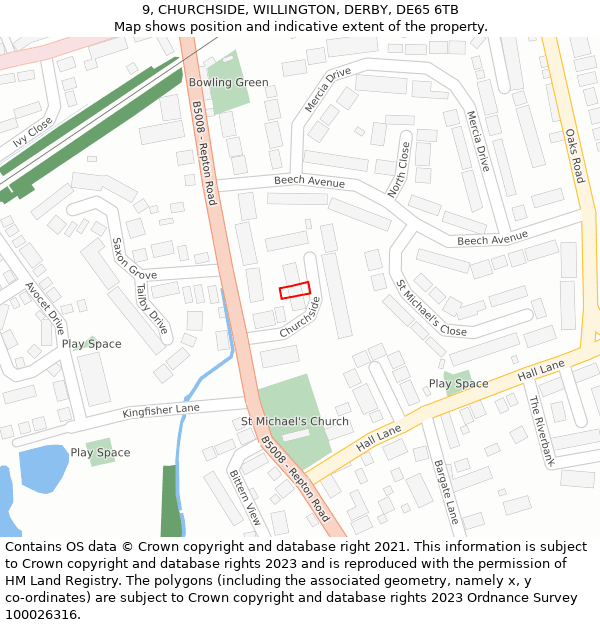 9, CHURCHSIDE, WILLINGTON, DERBY, DE65 6TB: Location map and indicative extent of plot