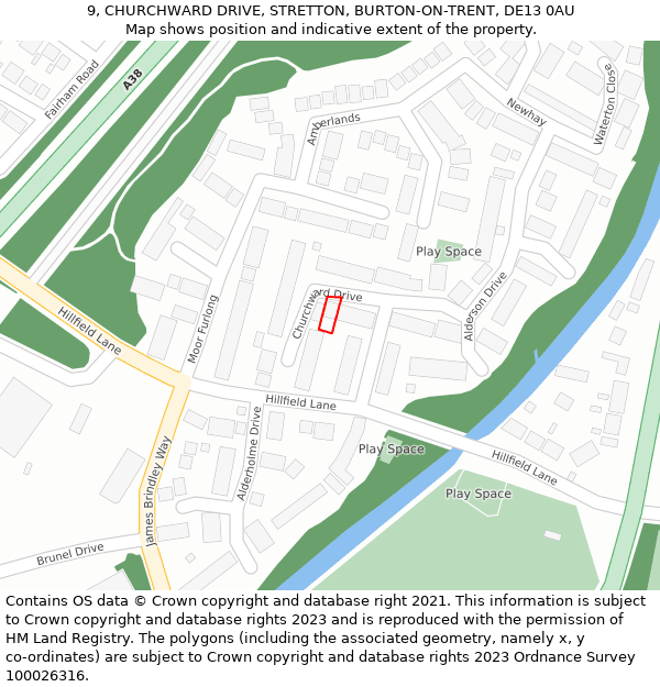 9, CHURCHWARD DRIVE, STRETTON, BURTON-ON-TRENT, DE13 0AU: Location map and indicative extent of plot
