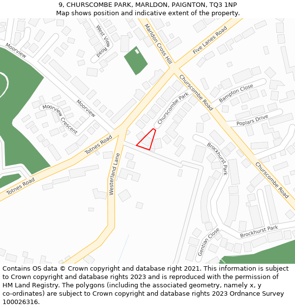 9, CHURSCOMBE PARK, MARLDON, PAIGNTON, TQ3 1NP: Location map and indicative extent of plot