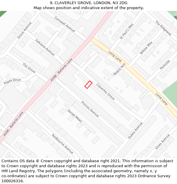 9, CLAVERLEY GROVE, LONDON, N3 2DG: Location map and indicative extent of plot