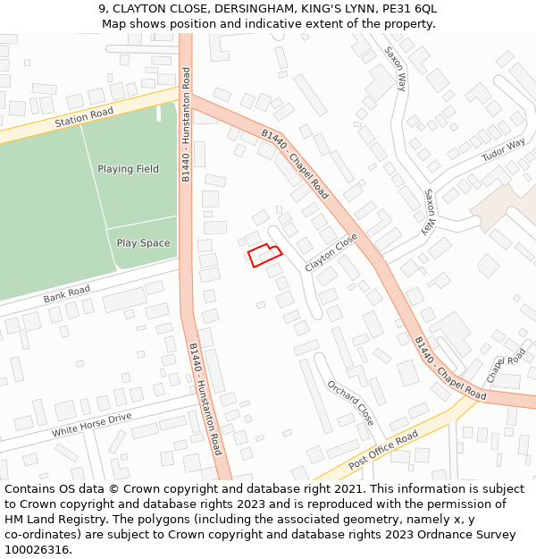 9, CLAYTON CLOSE, DERSINGHAM, KING'S LYNN, PE31 6QL: Location map and indicative extent of plot