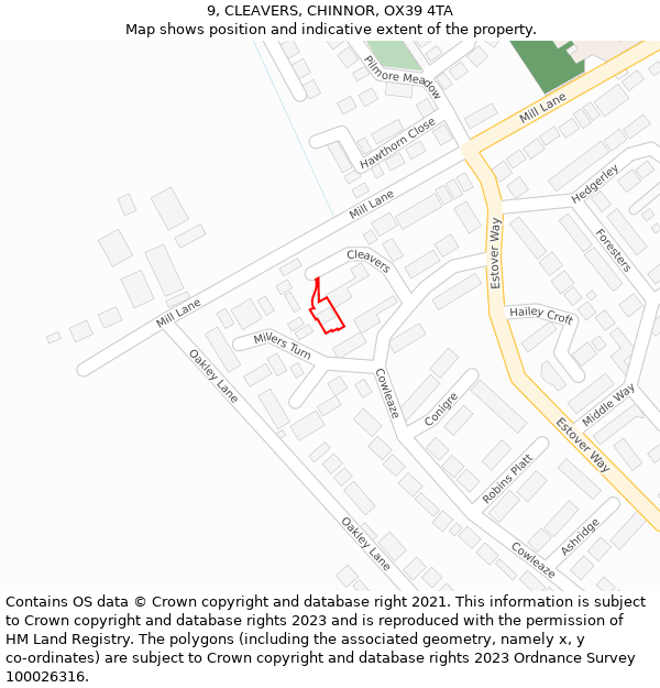 9, CLEAVERS, CHINNOR, OX39 4TA: Location map and indicative extent of plot