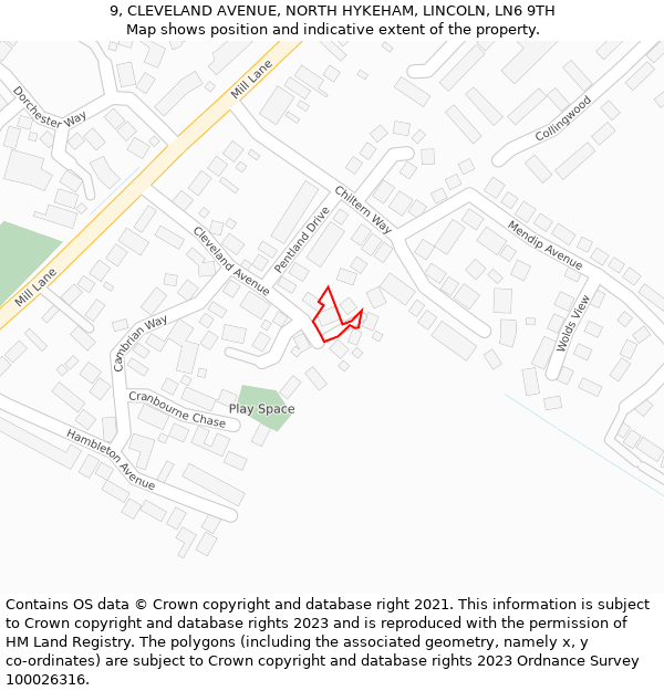 9, CLEVELAND AVENUE, NORTH HYKEHAM, LINCOLN, LN6 9TH: Location map and indicative extent of plot