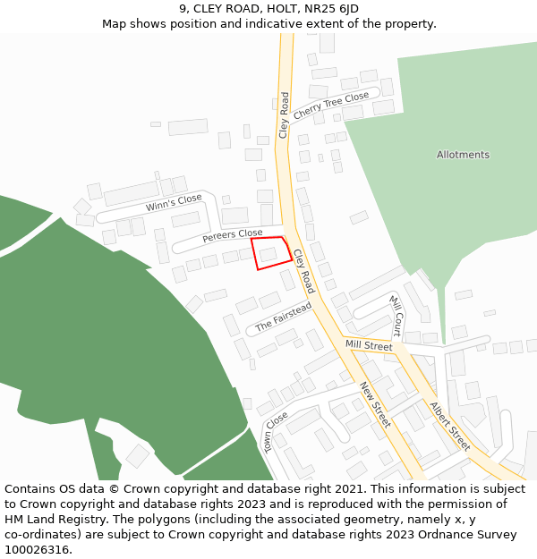 9, CLEY ROAD, HOLT, NR25 6JD: Location map and indicative extent of plot