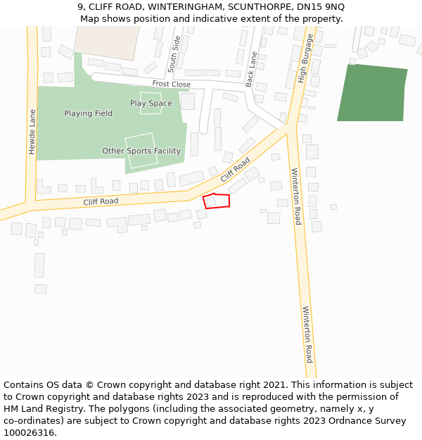 9, CLIFF ROAD, WINTERINGHAM, SCUNTHORPE, DN15 9NQ: Location map and indicative extent of plot