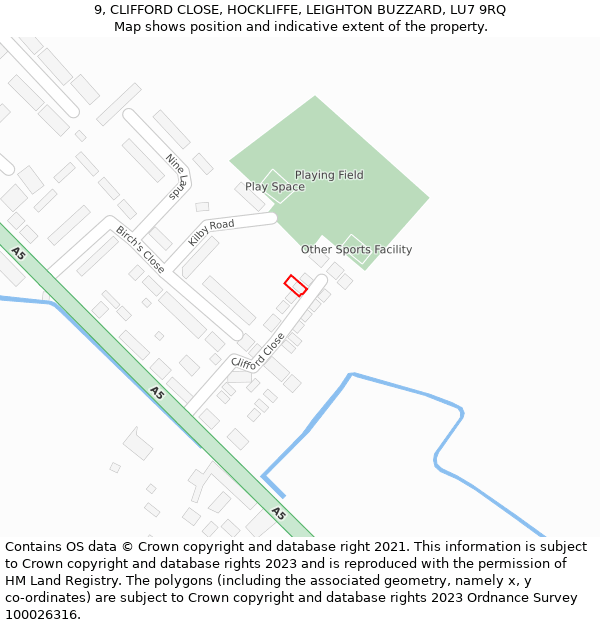 9, CLIFFORD CLOSE, HOCKLIFFE, LEIGHTON BUZZARD, LU7 9RQ: Location map and indicative extent of plot