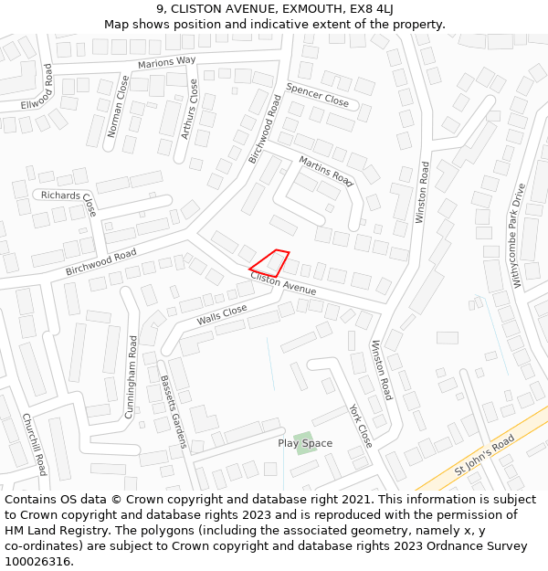 9, CLISTON AVENUE, EXMOUTH, EX8 4LJ: Location map and indicative extent of plot