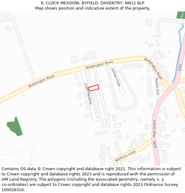 9, CLOCK MEADOW, BYFIELD, DAVENTRY, NN11 6LP: Location map and indicative extent of plot