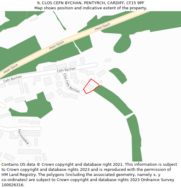 9, CLOS CEFN BYCHAN, PENTYRCH, CARDIFF, CF15 9PF: Location map and indicative extent of plot