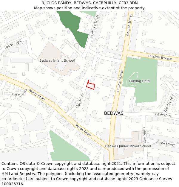 9, CLOS PANDY, BEDWAS, CAERPHILLY, CF83 8DN: Location map and indicative extent of plot