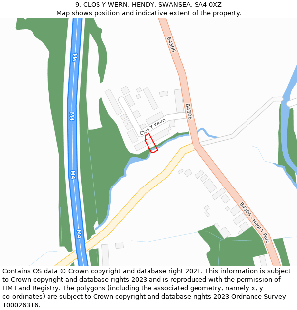 9, CLOS Y WERN, HENDY, SWANSEA, SA4 0XZ: Location map and indicative extent of plot