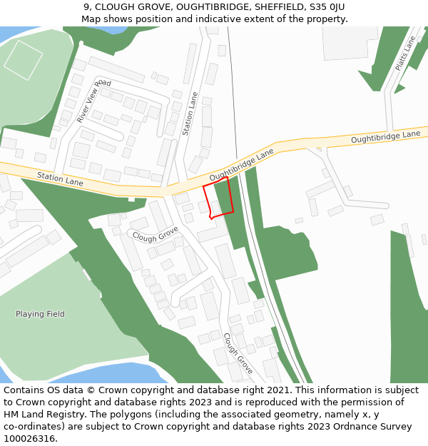 9, CLOUGH GROVE, OUGHTIBRIDGE, SHEFFIELD, S35 0JU: Location map and indicative extent of plot